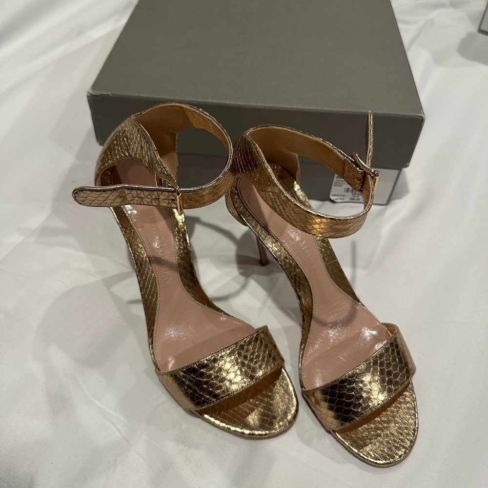 Alexander McQueen Gold Leather Sandal Heels